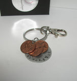 Lucky Us with name and year penny keychain , personalized penny jewelry , custom handstamped jewelry and keychainshandstamped jewelry