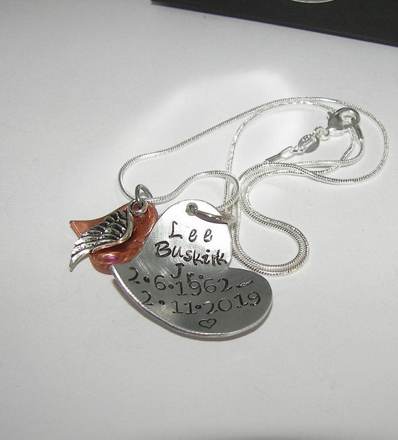 personalized Custom memorial jewelry with names and dates, personalized hand stamped memory necklace, bereavement jewelry for lost loved one