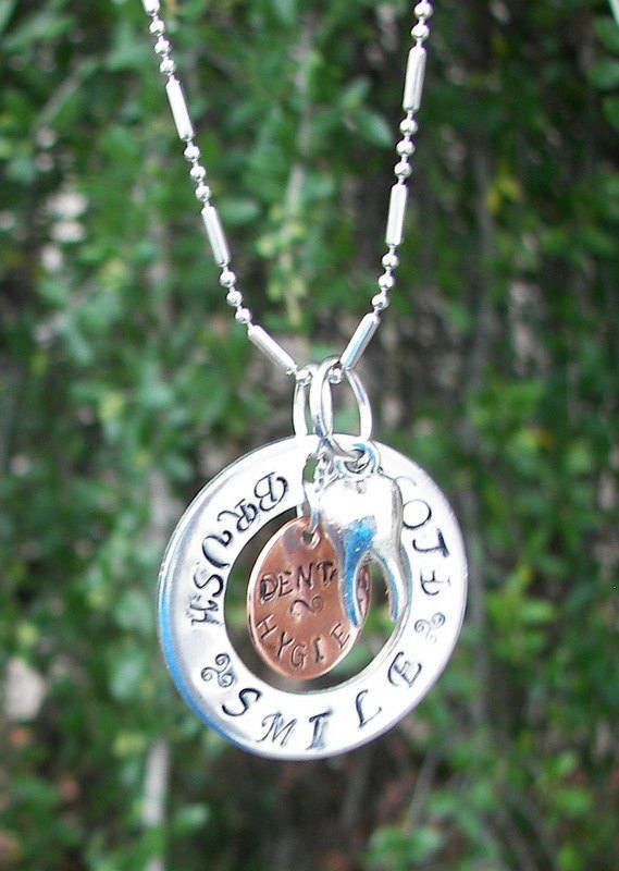 personalized sterling silver dental charm necklace,  gift for dental student,custom personalized hand stamped necklace