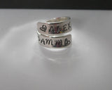 Pewter kids name wrap ring, custom personalized jewelry ,hand stamped jewelry ring for mom, Anniversary gift for mom, handstamped jewelry