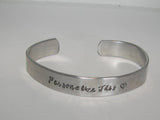 Pewter hand stamped cuff bracelet,  gift personalized with name and school , custom handstamped  jewelry, handstamped jewelry