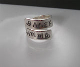 Pewter kids name wrap ring, custom personalized jewelry ,hand stamped jewelry ring for mom, Anniversary gift for mom, handstamped jewelry