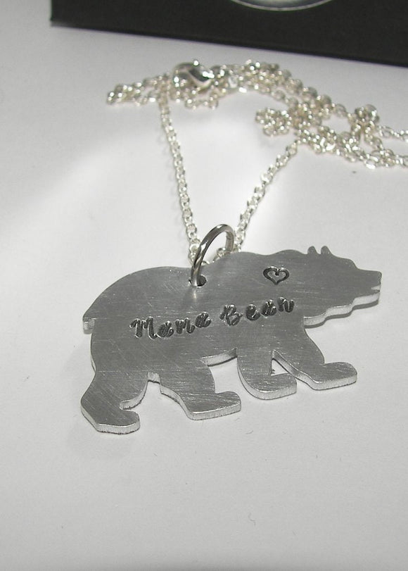 Mama bear necklace, personalized jewelry for mom, hand stamped jewelry, custom stamped gift for mom, handstamped jewelry