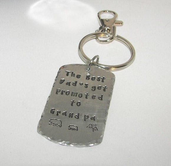 pewter keychain, hand stamped jewelry , handstamped jewelry  gift for granddaddy , pa pa bear gift for dad,   personalized keychain