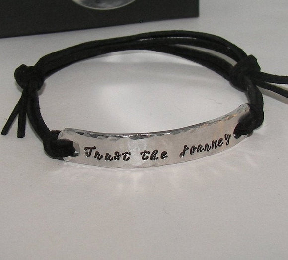 Skinny bar trust the journey, word bracelet,  message and date bracelet for him,  custom personalized bar bracelet, hand stamped jewelry