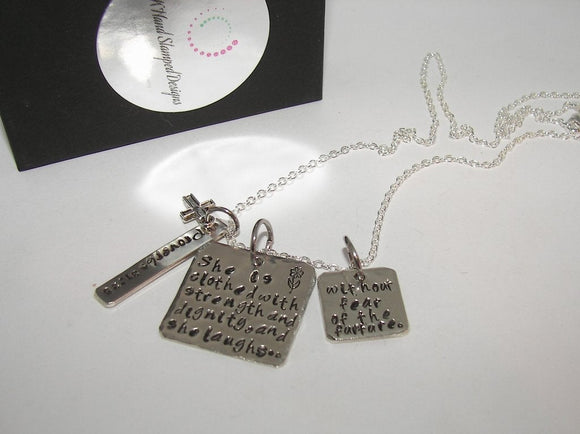 sterling silver Proverbs 31:25, She is clothed with strenght, Hand stamped jewelry,religious necklace, personalized jewelry