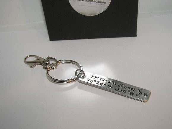 Coordinates key chain, Hand Stamped key chain 10 year Anniversary gift, Best Boyfriend or Girlfriend girl, special location gift