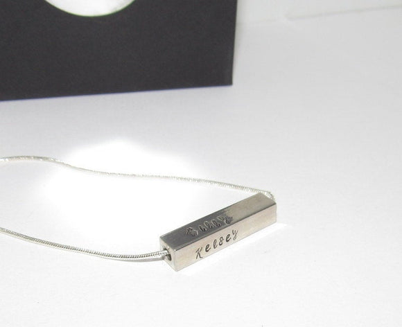 Personalized  4 side bar pewter necklace, custom personalized jewelry and gifts, personalized gifts for moms and friends, kids name jewelry