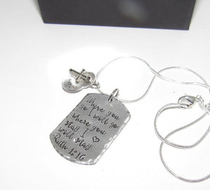 personalized Ruth 1:13, mommy necklace where you go I will go . Personalized hand stamped jewelry. Handstamped gift for her.