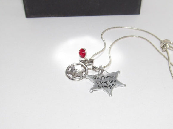 My Hero wears a badge, Deputy wife necklace, gift for law enforcement wife, wife of a deputy gift, blue line support jewelry