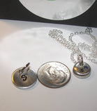 Personalized pewter tiny initial necklace with birthstone, kids name necklace, mothers initial necklace, custom hand stamped jewelry