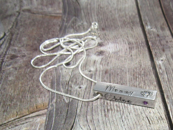your wording 4 side pewter  bar necklace, personalized necklace, names necklace , hand stamped jewelry, engraved  mom necklace