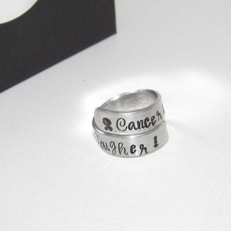 Cancer is tough but I am tougher wrap ring, Hand stamped jewelry for cancer awareness , cancer survior jewelry handstamped jewelry