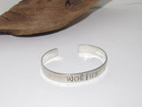 Worthy affirmation cuff bracelet,  pewter jewelry,  bridesmaid gifts, best friend gift, personalized bracelet for her, handstamped jewelry