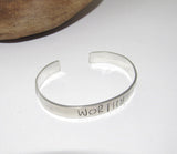 Worthy affirmation cuff bracelet,  pewter jewelry,  bridesmaid gifts, best friend gift, personalized bracelet for her, handstamped jewelry