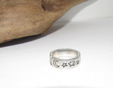 Moon and stars Personalized Adjustable stamped ring,  inspiration rings, adjustable silver ring, stamped jewelry, boho  moon ring