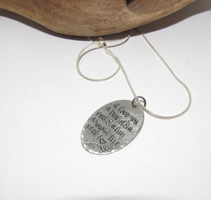 Pewter I love you a bushel and a peck & a hug around the neck necklace, personalized jewelry for mom, Mothers custom hand stamped jewelry