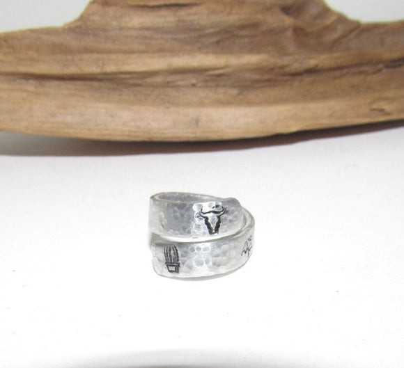 Western  Personalized Adjustable stamped ring,  inspiration rings, adjustable silver ring, stamped jewelry, boho mountain ring