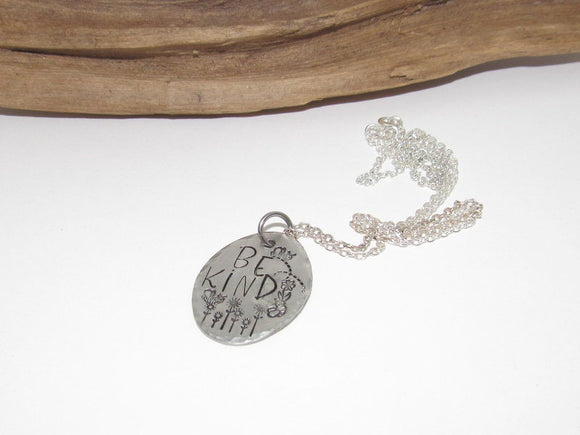 Pewter Be Kind necklace,reminder necklace,  personalized jewelry for mom, Mothers custom hand stamped jewelry