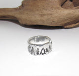 Sterling silver Trees thumb Ring, stamped tree ring, Personalized Hand Stamped Ring,  Forest  Hand Stamped Ring