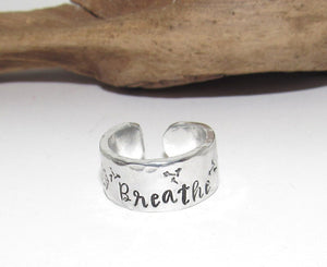 Sterling silver Dandelion breath adjustable stamped ring, inspiration rings, adjustable silver ring, stamped jewelry, Personalized boho ring