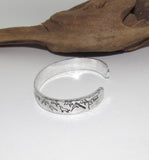 Mountain and tree theme stamped cuff bracelet, mountain lover gift, adjustable silver cuff, stamped jewelry