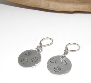 Custom personalized paw print earrings, dangle drop Dog mom earrings, pet lover gifts for her, puppy mom gifts, custom hand stamped jewelry