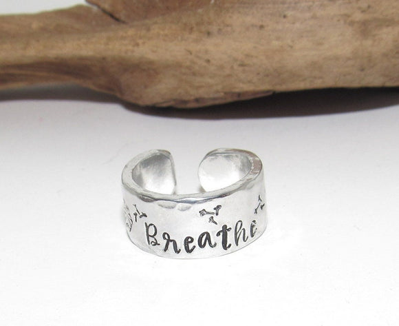 Dandelion breath Personalized Adjustable stamped ring,  inspiration rings, adjustable silver ring, stamped jewelry, boho  ring