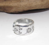 Sterling silver Dandelion breath adjustable stamped ring, inspiration rings, adjustable silver ring, stamped jewelry, Personalized boho ring
