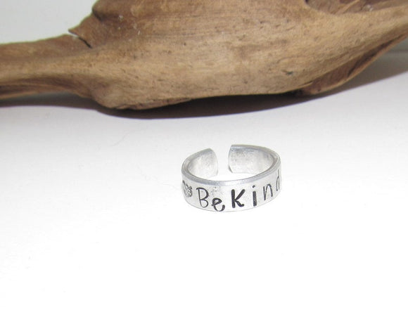 Be Kind ring,  Inspirational Ring, adjustable ring  ,Personalized Hand Stamped Ring, Aluminum Hand Stamped Ring, design your own ring