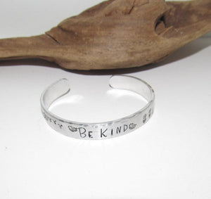 Be kind affirmation cuff bracelet,  pewter jewelry,  bridesmaid gifts, best friend gift, personalized bracelet for her, handstamped jewelry