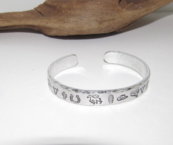 Pewter Western theme Personalized Adjustable stamped cuff bracelet, inspiration cuff, adjustable cuff stamped jewelry, boho cuff
