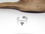 Sterling silver cross ring, rock climber ring, Personalized Adjustable stamped ring,  stamped cross jewelry, boho ring