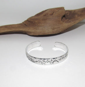 Mountain theme Personalized Adjustable stamped cuff bracelet, Mount lover bracelet, adjustable silver cuff, stamped jewelry, mountain ring