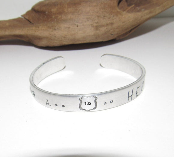 Law enforcement cuff bracelet, Police officers wife cuff, blueline jewelry, Personalized Adjustable stamped cuff bracelet, stamped jewelry,