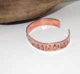 Mountain bracelet with trees, adjustable copper cuff, stamped jewelry, stamped copper bracelet,