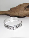 Christmas snow flake bracelet with trees, adjustable cuff, stamped jewelry, stamped bracelet, stocking stuffer bracelet
