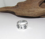 Christmas snow flake ring with trees, adjustable ring ,stamped ring, stocking stuffer ring
