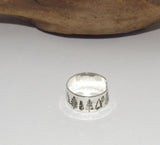 Sterling silver Trees thumb Ring, stamped tree ring, Personalized Hand Stamped Ring,  Forest  Hand Stamped Ring