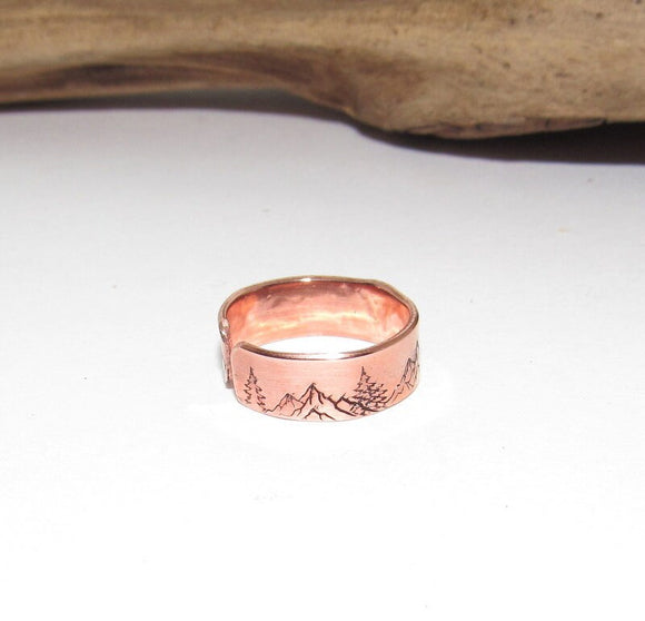 copper mountain western ring, steer head ring, Personalized ring, Adjustable stamped ring, stamped jewelry,