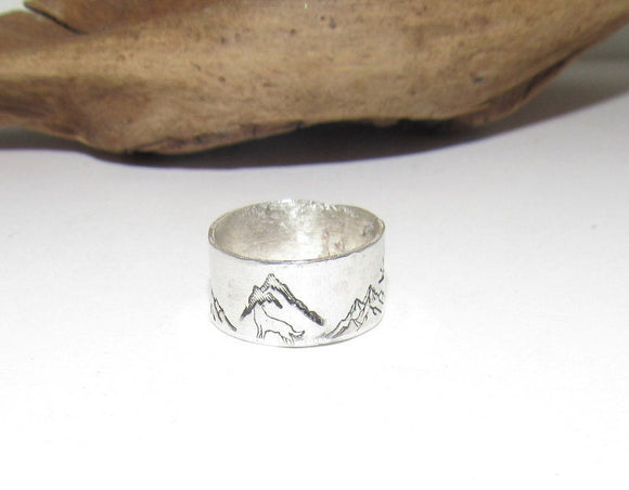 Sterling silver mountain ring ring, thumb ring ,custom personalized jewelry, hand stamped jewelry for mom, Anniversary gift for mom