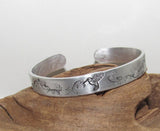 Pewter humming bird bracelet, stamped jewelry, personalized jewelry, brides maids gifts, nature flower jewelry