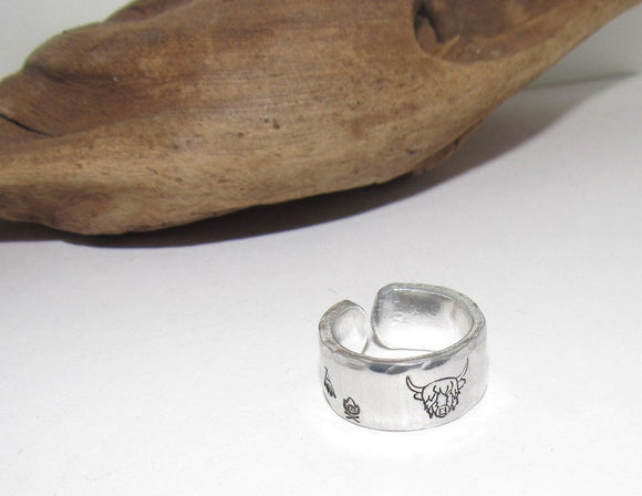 Buffalo head western adjustable ring, steer head ring, Personalized ring, Adjustable stamped ring, stamped jewelry,