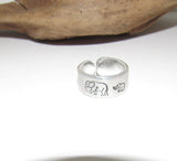 Momma elephants Adjustable stamped ring,  baby elephants love aluminum ring, inspiration rings, adjustable silver ring, stamped jewelry,