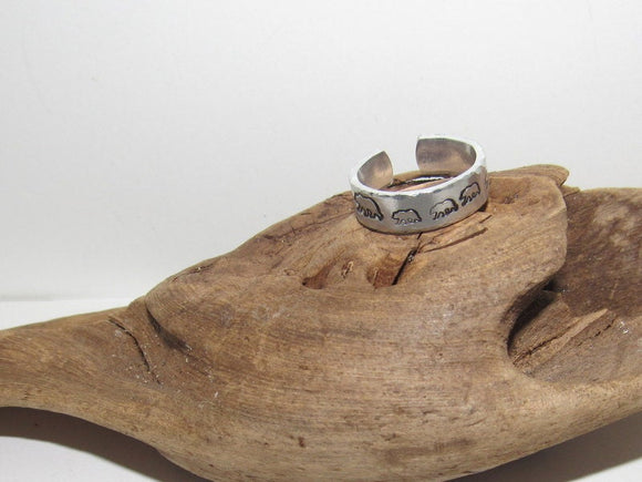 Momma bear Adjustable stamped ring,  baby bear love aluminum ring, inspiration rings, adjustable silver ring, stamped jewelry,