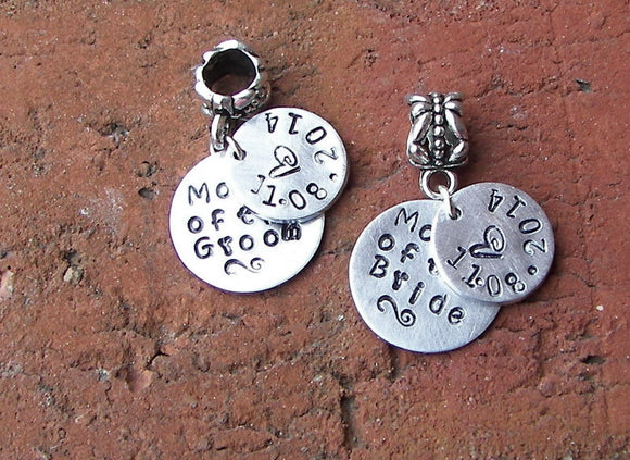 Sterling  mother of the bride/groom charm bracelet charm , custom european charm , personalzied hand stamped charm
