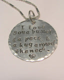 I love you a bushel and a peck and a hug around the neck, custom Hand stamped jewelry,  personalized mothers necklace with kids initals