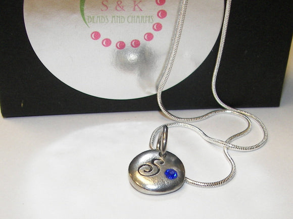 tiny inital necklace with birthstone, name necklace brides maid gift, mothers initial necklace handstamped jewelry