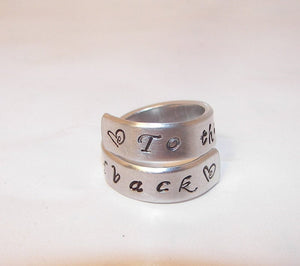 I love you to the moon and back wrap ring,  personalized hand stamped jewelry, custom stamped jewelry gift handstamped jewelry