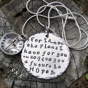 sterling silver For I know the Plans I have for you custom hand stamped jewelry, personalized religious necklace, Jeremiah 29:11